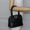 Salvatore Ferragamo Gancini Hand Bag Leather Black Silver Auth 135346-22