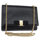 Salvatore Ferragamo Chain Shoulder Bag Leather Black Gold Auth 135347-1