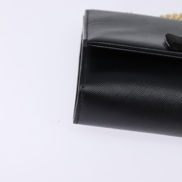 Salvatore Ferragamo Chain Shoulder Bag Leather Black Gold Auth 135347