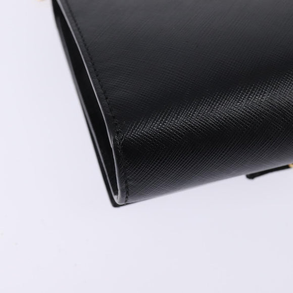 Salvatore Ferragamo Chain Shoulder Bag Leather Black Gold Auth 135347