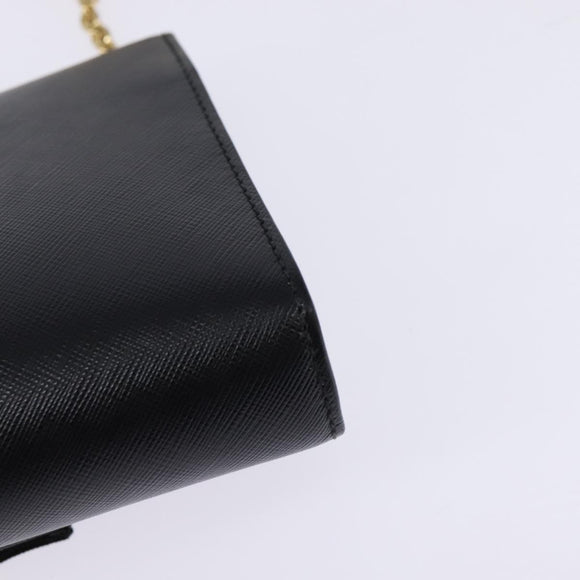 Salvatore Ferragamo Chain Shoulder Bag Leather Black Gold Auth 135347