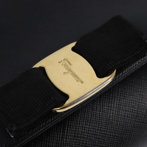 Salvatore Ferragamo Chain Shoulder Bag Leather Black Gold Auth 135347