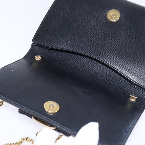 Salvatore Ferragamo Chain Shoulder Bag Leather Black Gold Auth 135347