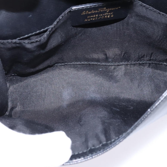 Salvatore Ferragamo Chain Shoulder Bag Leather Black Gold Auth 135347