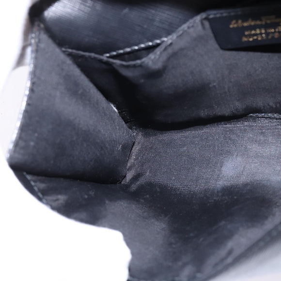 Salvatore Ferragamo Chain Shoulder Bag Leather Black Gold Auth 135347