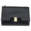 Salvatore Ferragamo Chain Shoulder Bag Leather Black Gold Auth 135347-2