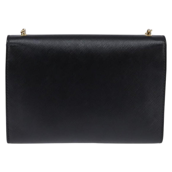 Salvatore Ferragamo Chain Shoulder Bag Leather Black Gold Auth 135347