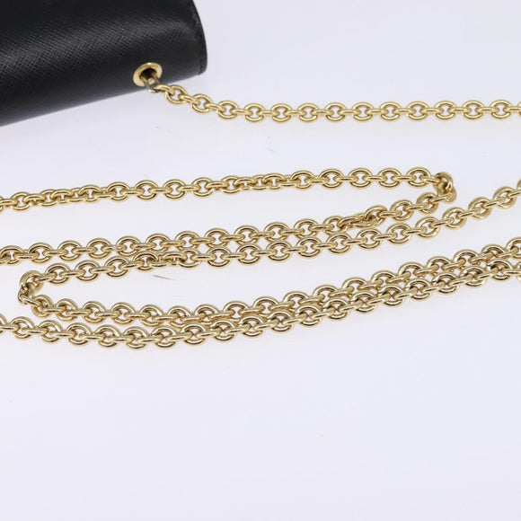 Salvatore Ferragamo Chain Shoulder Bag Leather Black Gold Auth 135347