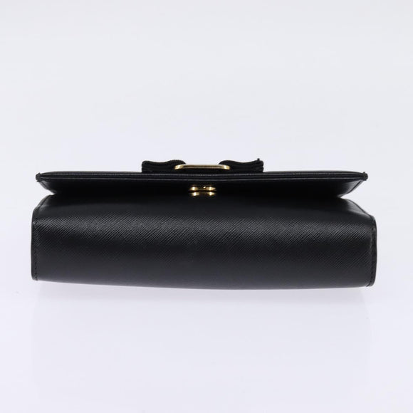 Salvatore Ferragamo Chain Shoulder Bag Leather Black Gold Auth 135347