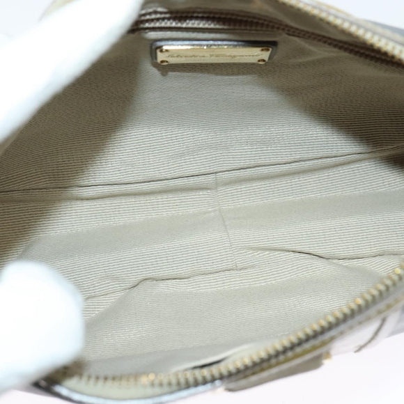 Salvatore Ferragamo Vala Shoulder Bag Leather Gray Gold Auth 135353