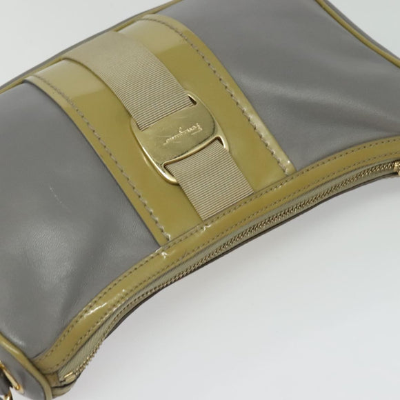 Salvatore Ferragamo Vala Shoulder Bag Leather Gray Gold Auth 135353
