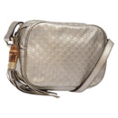 GUCCI Micro GG Canvas Guccissima Shoulder Bag Leather Silver 309538 Auth 135358-1