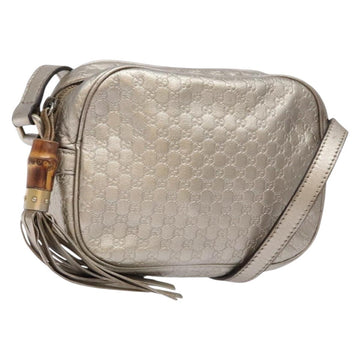 GUCCI Micro GG Canvas Guccissima Shoulder Bag Leather Silver 309538 Auth 135358