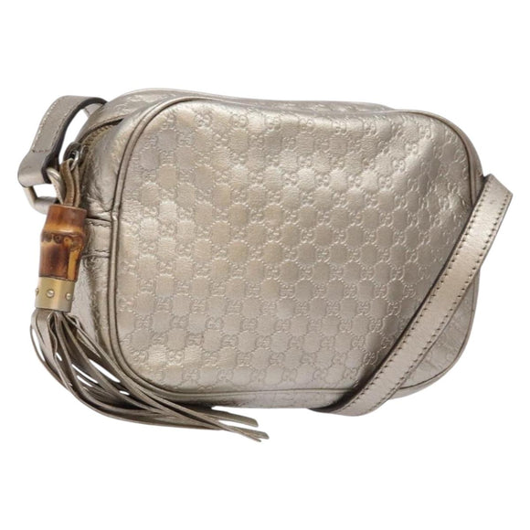 GUCCI Micro GG Canvas Guccissima Shoulder Bag Leather Silver 309538 Auth 135358