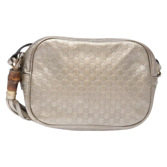 GUCCI Micro GG Canvas Guccissima Shoulder Bag Leather Silver 309538 Auth 135358