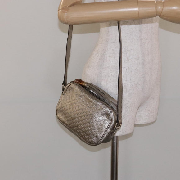 GUCCI Micro GG Canvas Guccissima Shoulder Bag Leather Silver 309538 Auth 135358