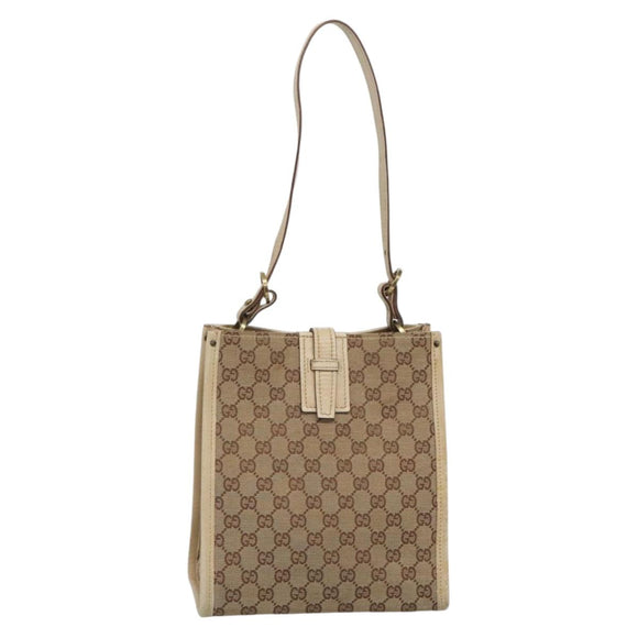 GUCCI GG Canvas Shoulder Bag Beige Gold 110292 Auth 135360