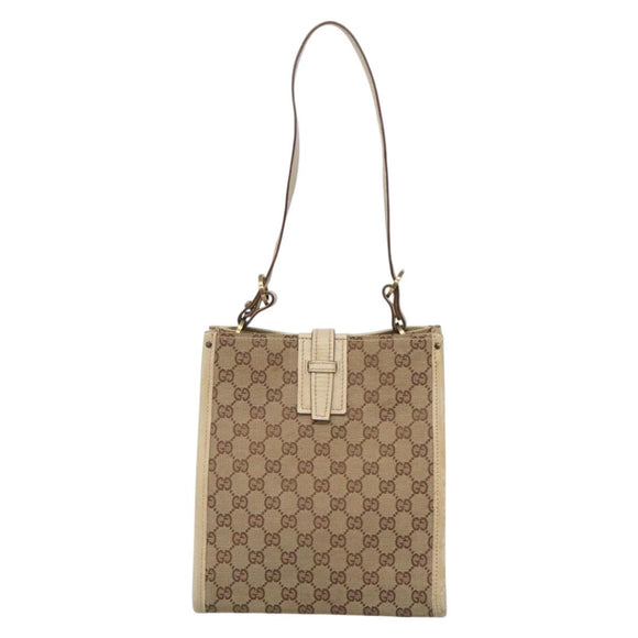 GUCCI GG Canvas Shoulder Bag Beige Gold 110292 Auth 135360