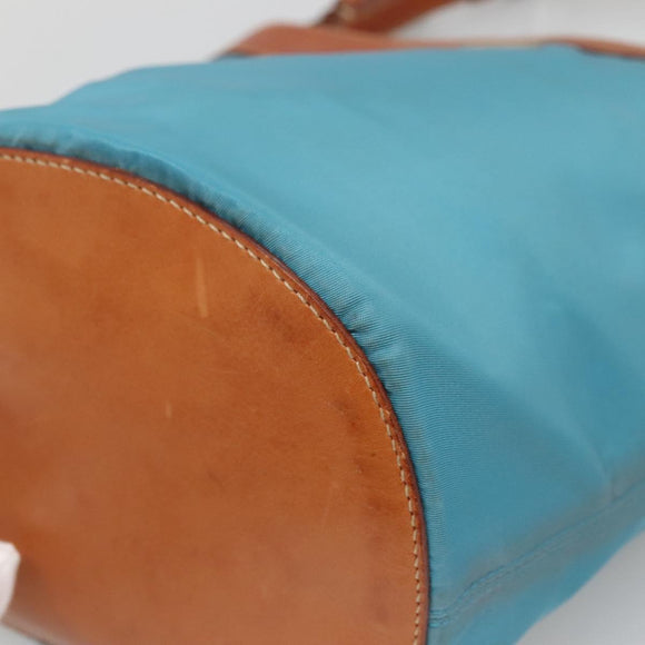 PRADA Shoulder Bag Nylon Leather Silver Blue Auth 135381