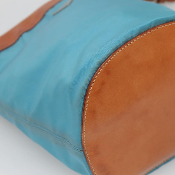 PRADA Shoulder Bag Nylon Leather Silver Blue Auth 135381