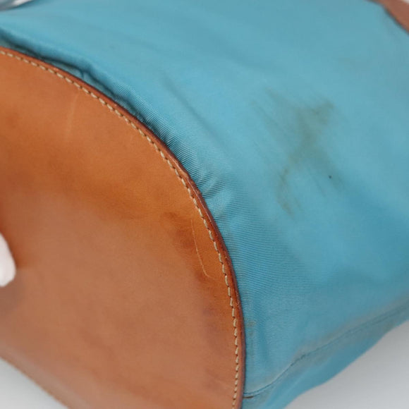 PRADA Shoulder Bag Nylon Leather Silver Blue Auth 135381