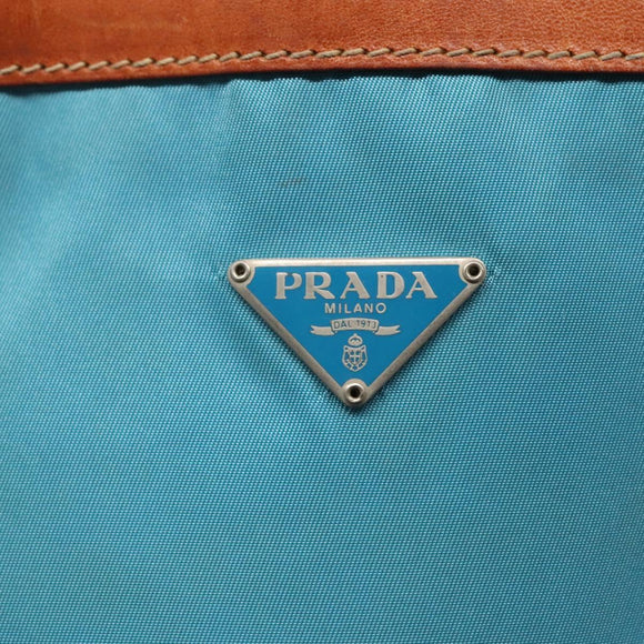 PRADA Shoulder Bag Nylon Leather Silver Blue Auth 135381