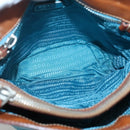 PRADA Shoulder Bag Nylon Leather Silver Blue Auth 135381-11