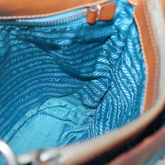 PRADA Shoulder Bag Nylon Leather Silver Blue Auth 135381