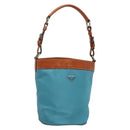 PRADA Shoulder Bag Nylon Leather Silver Blue Auth 135381-1