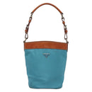 PRADA Shoulder Bag Nylon Leather Silver Blue Auth 135381-13