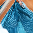 PRADA Shoulder Bag Nylon Leather Silver Blue Auth 135381-21