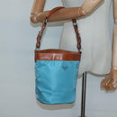 PRADA Shoulder Bag Nylon Leather Silver Blue Auth 135381-25