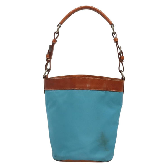 PRADA Shoulder Bag Nylon Leather Silver Blue Auth 135381