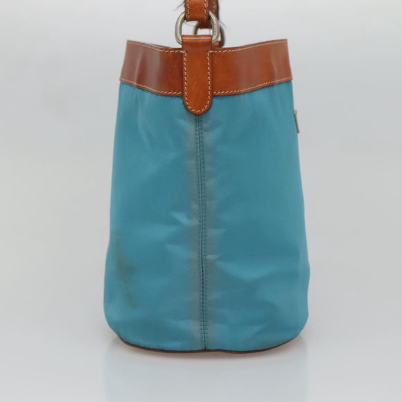 PRADA Shoulder Bag Nylon Leather Silver Blue Auth 135381