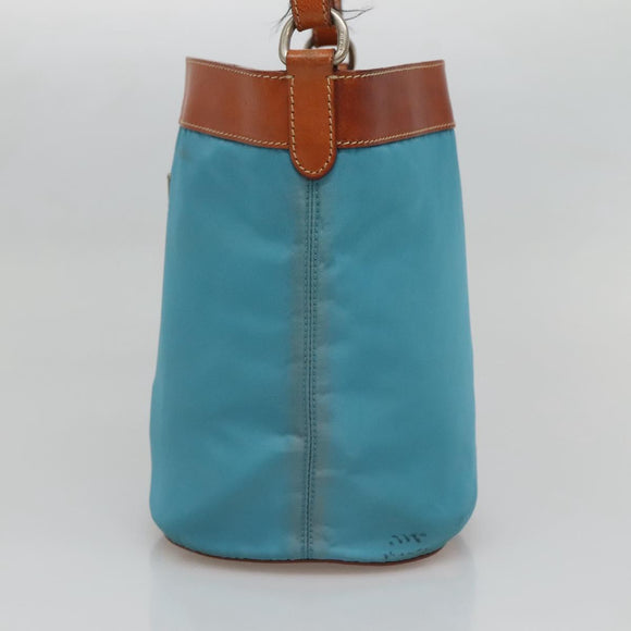 PRADA Shoulder Bag Nylon Leather Silver Blue Auth 135381