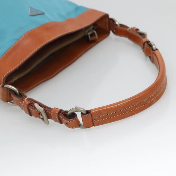 PRADA Shoulder Bag Nylon Leather Silver Blue Auth 135381