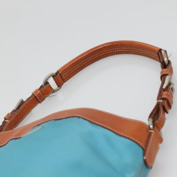 PRADA Shoulder Bag Nylon Leather Silver Blue Auth 135381