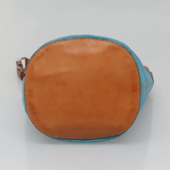 PRADA Shoulder Bag Nylon Leather Silver Blue Auth 135381