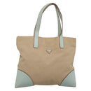 PRADA Tote Bag Canvas Beige Silver Auth 135383-1
