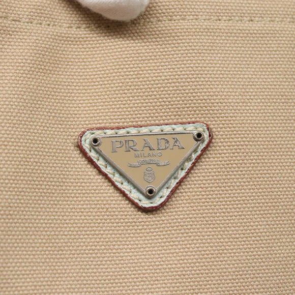 PRADA Tote Bag Canvas Beige Silver Auth 135383