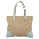 PRADA Tote Bag Canvas Beige Silver Auth 135383-2