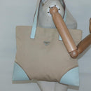 PRADA Tote Bag Canvas Beige Silver Auth 135383-20