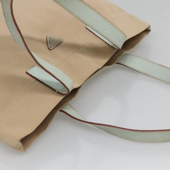 PRADA Tote Bag Canvas Beige Silver Auth 135383