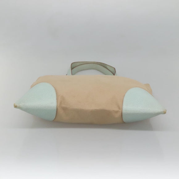 PRADA Tote Bag Canvas Beige Silver Auth 135383
