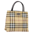 BURBERRY Nova Check Hand Bag PVC Beige Silver Auth 135389-1