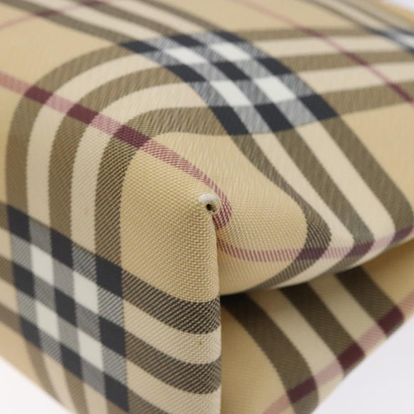 BURBERRY Nova Check Hand Bag PVC Beige Silver Auth 135389