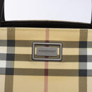BURBERRY Nova Check Hand Bag PVC Beige Silver Auth 135389-17