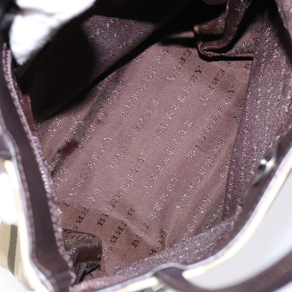 BURBERRY Nova Check Hand Bag PVC Beige Silver Auth 135389