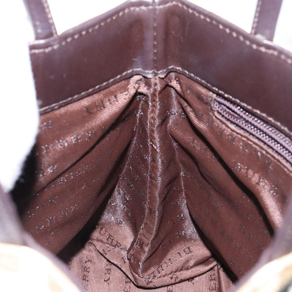 BURBERRY Nova Check Hand Bag PVC Beige Silver Auth 135389