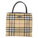 BURBERRY Nova Check Hand Bag PVC Beige Silver Auth 135389-13